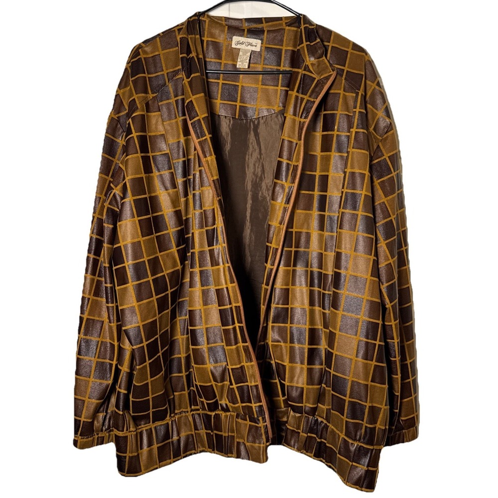 Vintage Gold Flava Super Plus 32 Brown Windowpane Jacket Composite Leather